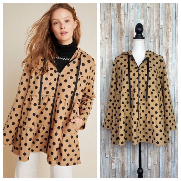 Anthropologie Jackets & Blazers - Eva Franco S Anthropologie Maybelle Polka Dot Tiered Coat Jacket Hooded Zip Up